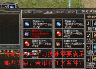 传奇私服中学习技能需要满足哪些等级、金币和任务条件? 传奇私服中学习技能需要满足哪些等级、金币和任务条件?